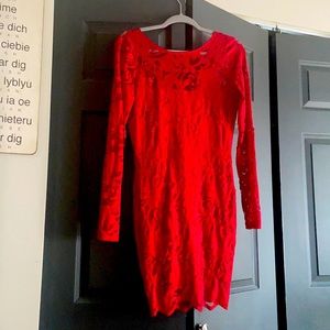 Lace Red Low Back Mini Dress L